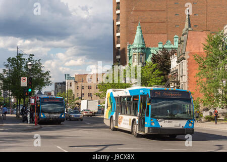 Montreal, Canada - 31 may 20147: STM public transit bus on Sherbrooke street Stock Photo