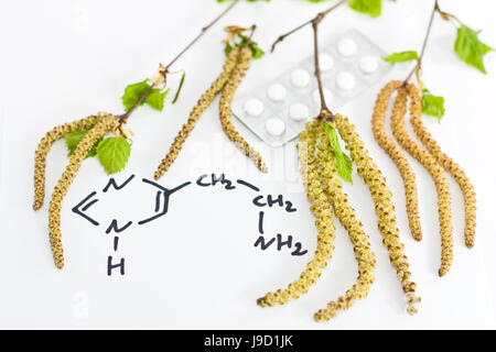 birch, formula, tablet, hayfever, allergy, histamine, landscape format, birch, Stock Photo