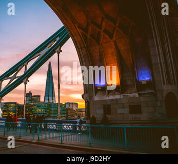 London Tower Bridge sunset on Thames river in England Stock Photo - Alamy