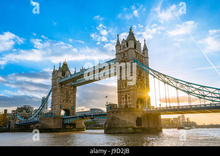 Tower Bridge over the Thames at sunset, London, England, United Kingdom Stock Photo