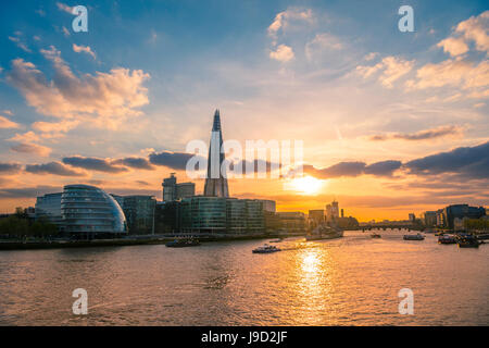 Skyline of the office complex More London Riverside, London City Hall, City Hall, The Shard, Thames at sunset, Southwark, London Stock Photo