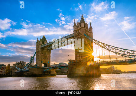 Tower Bridge over the Thames at sunset, London, England, United Kingdom Stock Photo