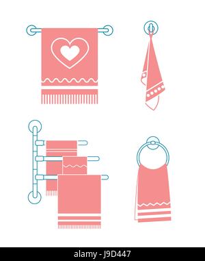 Set icons towel rack. Icon in the linear style Stock Vector