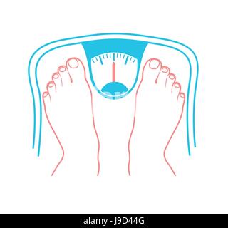 Concept of overweight in the form of feet on weighing scales. Icon in the linear style Stock Vector