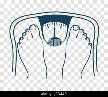 Concept of overweight in the form of feet on weighing scales. Icon in the linear style Stock Vector