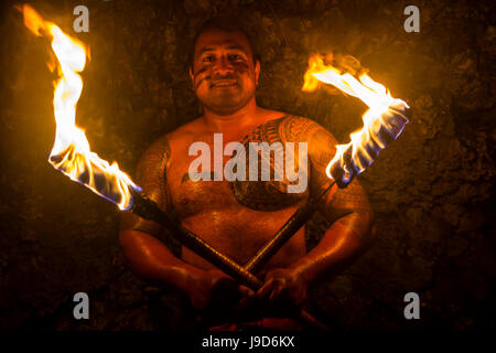 Local fire dancer in the Matavai Resort, Niue, South Pacific, Pacific Stock Photo