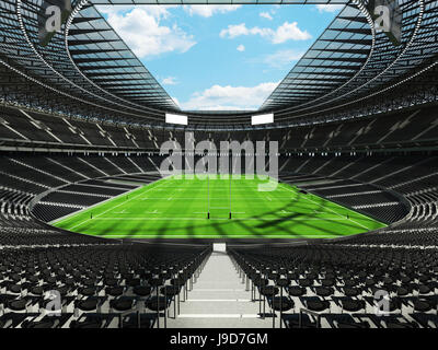 3D render of a round rugby stadium with  black seats and VIP boxes for hundred thousand people Stock Photo