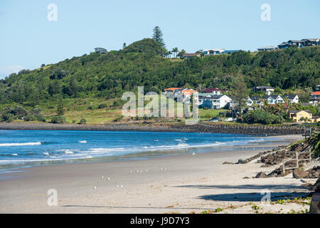 Long sandy beach in Lennox Head, Byron Bay, Queensland, Australia, Pacific Stock Photo