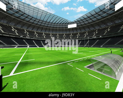 3D render of a round rugby stadium with  black seats and VIP boxes for hundred thousand people Stock Photo