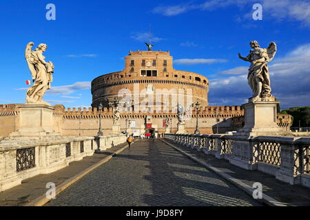 Castel Sant'Angelo Castle with Ponte Sant'Angelo Bridge, UNESCO World Heritage Site, Rome, Lazio, Italy, Europe Stock Photo