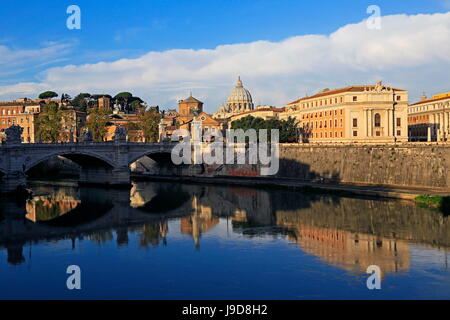 View across Tiber River towards St. Peter's Basilica, Rome, Lazio, Italy, Europe Stock Photo