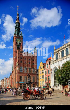Town Hall of Rechtstadt District on Long Market in Gdansk, Gdansk, Pomerania, Poland, Europe Stock Photo