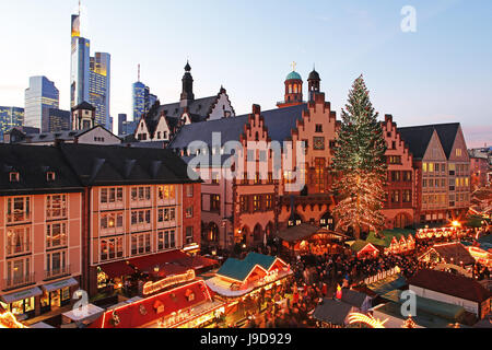 Christmas Fair on Roemerberg Square, Frankfurt am Main, Hesse, Germany, Europe Stock Photo