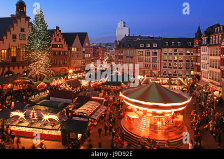 Christmas Fair on Roemerberg Square, Frankfurt am Main, Hesse, Germany, Europe Stock Photo