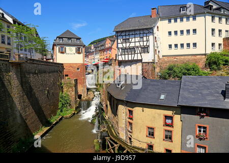 Hackenberg Mill with Leukbach Waterfall and Mill Museum, Saarburg on River Saar, Rhineland-Palatinate, Germany, Europe Stock Photo