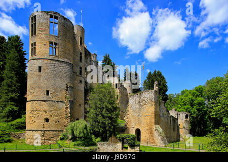 Ruin of Beaufort Castle in Beaufort, Canton of Echternach, Grand Duchy of Luxembourg, Europe Stock Photo