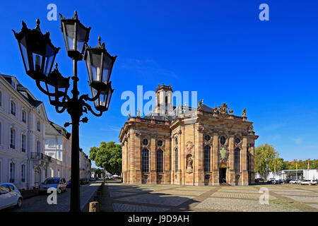 Ludwigsplatz Square and Church of St. Ludwig in Saarbrucken, Saarland, Germany, Europe Stock Photo