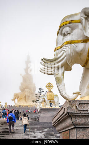 Massive statue of Samantabhadra at the summit of Mount Emei (Emei Shan), UNESCO, Sichuan Province, China, Asia Stock Photo