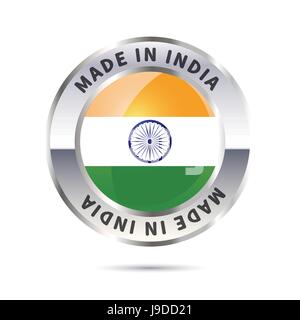 Metal badge icon, made in India with flag Stock Vector