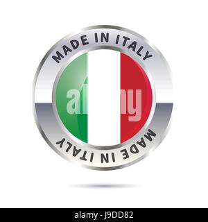 Metal badge icon, made in Italy with flag Stock Vector