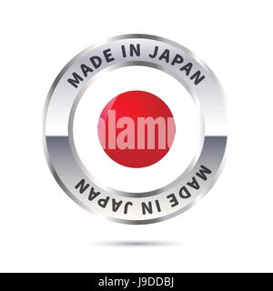 Metal badge icon, made in Japan with flag Stock Vector