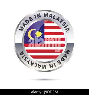 Metal badge icon, made in Malaysia with flag Stock Vector