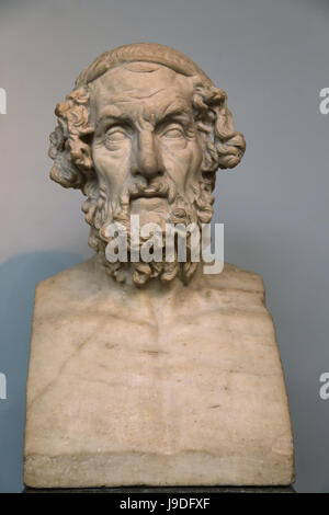 Portrait bust of poet Homer. Roman copy of Hellenistic original (2nd C BC). From Italy. Marble. British Museum. London. United Kingdom. Stock Photo