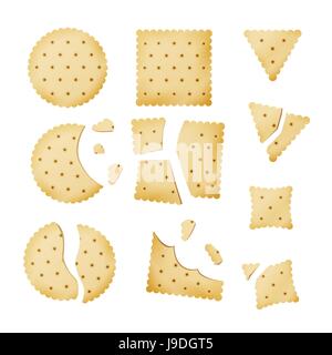 Bitten Chip Biscuit Cookie Vector. Cracker In Different Shapes Stock Vector