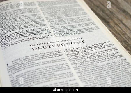 Title page for the book of Deuteronomy in the Bible – King James Version Stock Photo