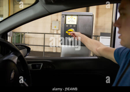 Automatic pay station in multi-storey car park, parking ticket machine ...