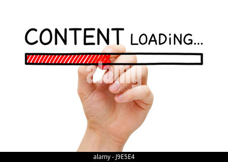 Hand drawing Content loading bar concept with marker on transparent wipe board. Stock Photo