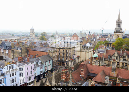 OXFORD/ UK- OCTOBER 26 2016: Aerial View Of Oxford City Showing College Buildings And Shops Stock Photo