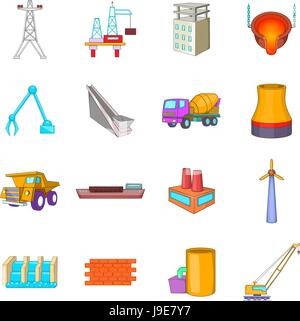 Industry icons set, cartoon style Stock Vector