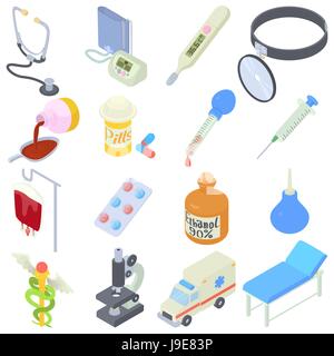 Medical icons set, isometric style Stock Vector