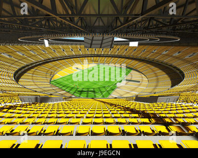 3D render of a round rugby stadium with  yellow seats and VIP boxes for hundred thousand people Stock Photo