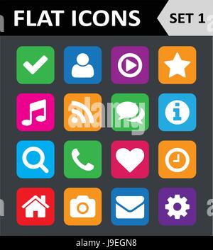 Universal Colorful Flat Icons. Set 1. Stock Vector