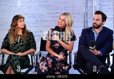 (left-right) Sofia Boutella, Annabelle Wallis and Jake Johnson during a BUILD series event to promote The Mummy, held at Shropshire House, London. Stock Photo