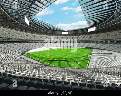 3D render of a round rugby stadium with  white seats and VIP boxes for hundred thousand people Stock Photo