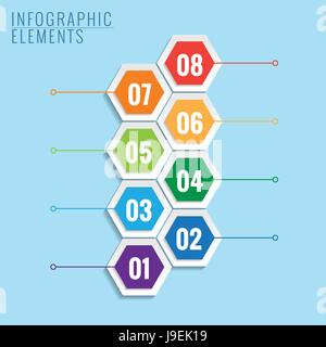 Infographic with honeycomb structure on the blue background. Stock Vector