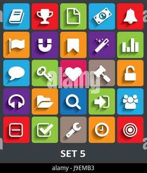 Trendy Vector Icons With Shadow. Set 5 Stock Vector