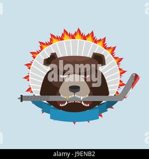 Hockey emblem. Angry bear. Vector illustration Stock Vector