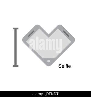 I love selfi. Phone as a symbol of heart. Vector illustration. I love taking pictures. Concept of a fantastic phone. Stock Vector