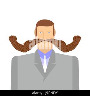 Man with mustache. Barbel. Big and heavy mustache. A middle-aged man in a suit. Vector illustration of a person. Stock Vector