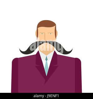 Male big black mustache. Vector illustration of a man in a suit. Gentleman. Stock Vector