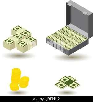 Business and banking icon set. Flat style isometric Stock Vector
