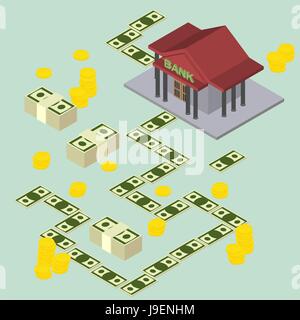 way to the Bank. Isometric stylele. vector illustration Stock Vector