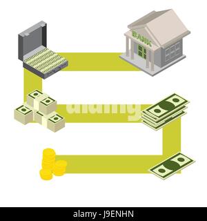 way to the Bank. Isometric stylele. vector illustration Stock Vector