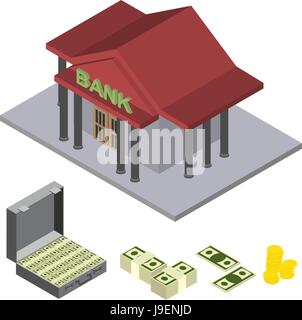 bank building isometric icons for web Stock Vector