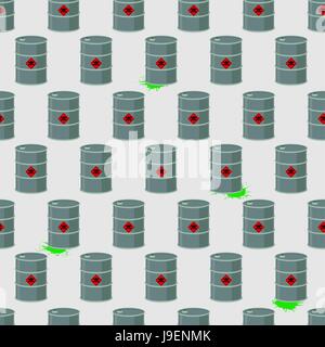 barrel of radioactive, chemical waste seamless pattern. Vector Background Biological hazard. Stock Vector