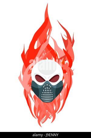 Skull protective mask against a backdrop of flames. Vector artwork for tattoos Stock Vector